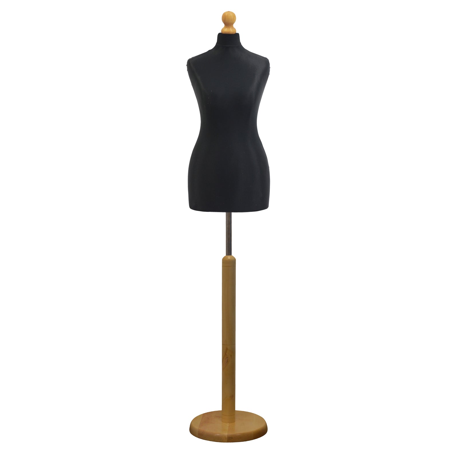 Display Geek Female Dressmakers Dummy Black Torso with Lightwood Round Base Stand Display Geek Female Dressmakers Dummy Black Torso with Lightwood Round Base Stand