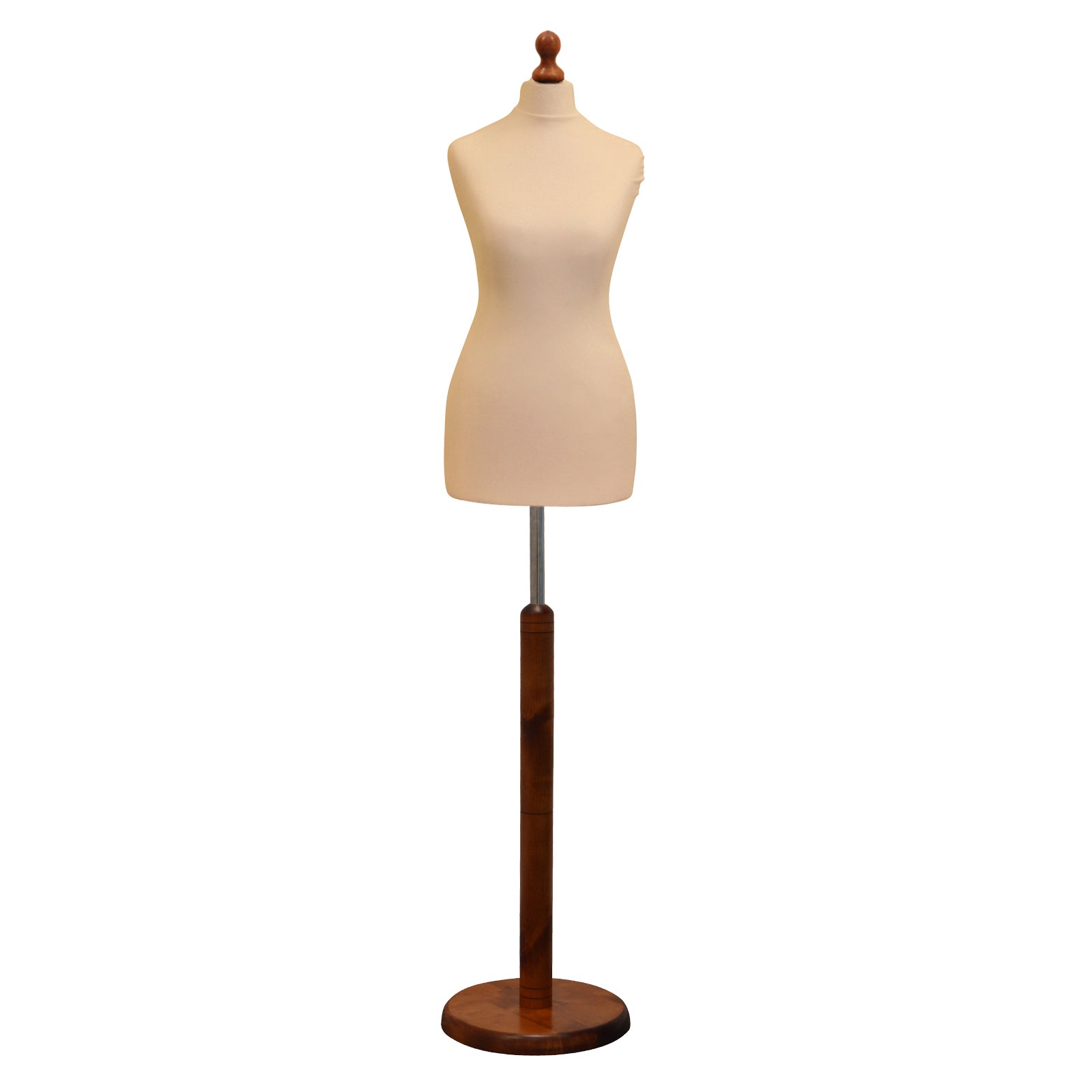 Display Geek Female Dressmakers Dummy Cream Torso with Darkwood Round Base Stand Display Geek Female Dressmakers Dummy Cream Torso with Darkwood Round Base Stand