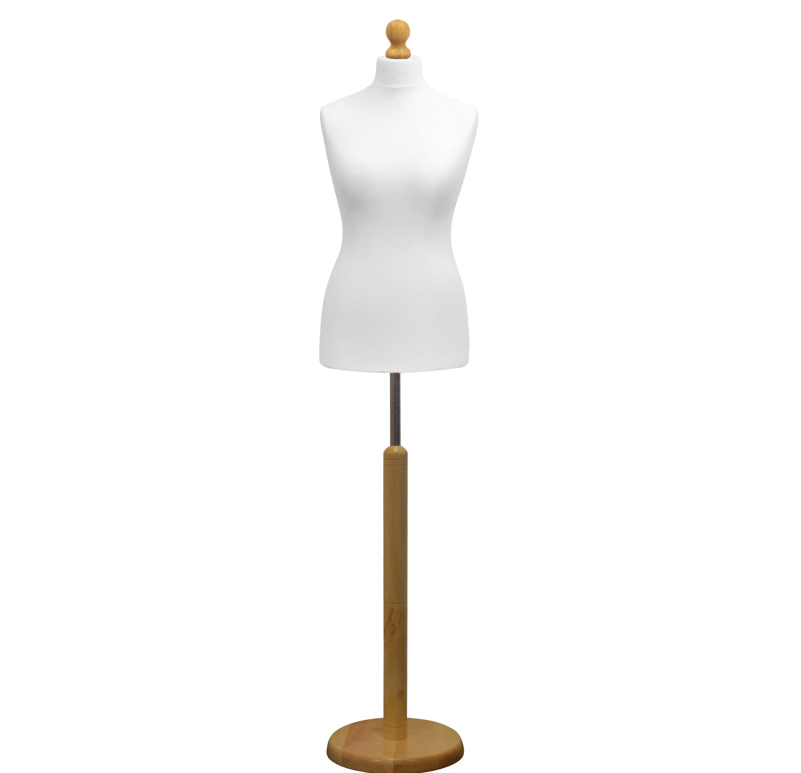 Display Geek Female Dressmakers Dummy White Torso with Light wood Round Base Stand Display Geek Female Dressmakers Dummy White Torso with Light wood Round Base Stand