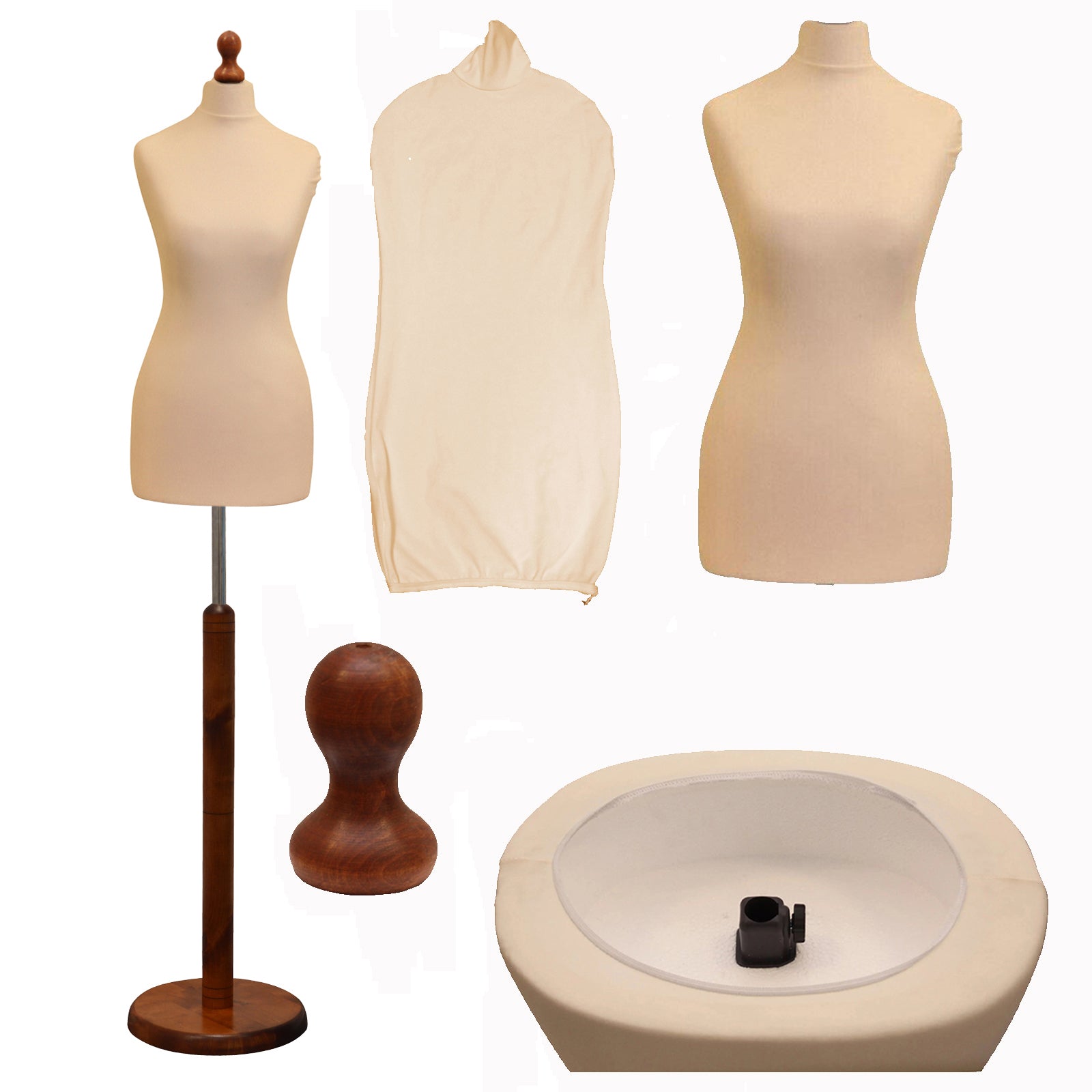 Display Geek Female Dressmakers Dummy Cream Torso with Darkwood Round Base Stand Display Geek Female Dressmakers Dummy Cream Torso with Darkwood Round Base Stand