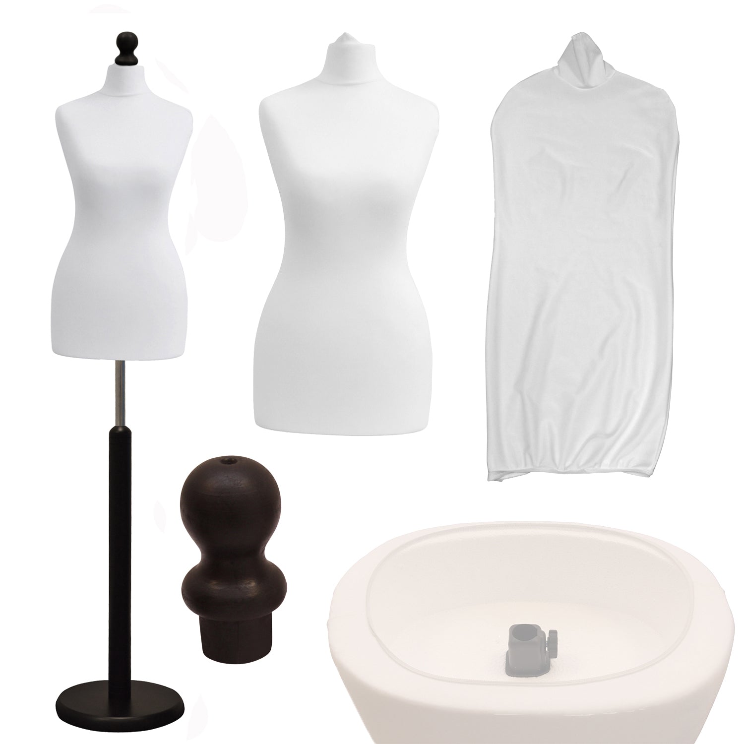 Display Geek Female Dressmakers Dummy White Torso with Blackwood Round Base Stand Display Geek Female Dressmakers Dummy White Torso with Blackwood Round Base Stand
