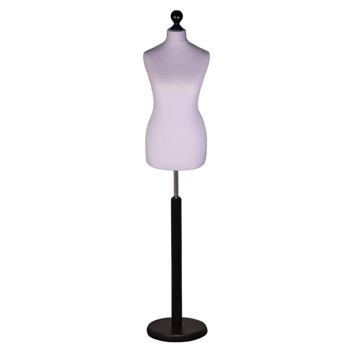 Display Geek Female Dressmakers Dummy Silver Torso with Blackwood Round Base Stand