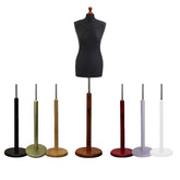 Female Tailors Mannequin Black with Choice of Round Base Stands