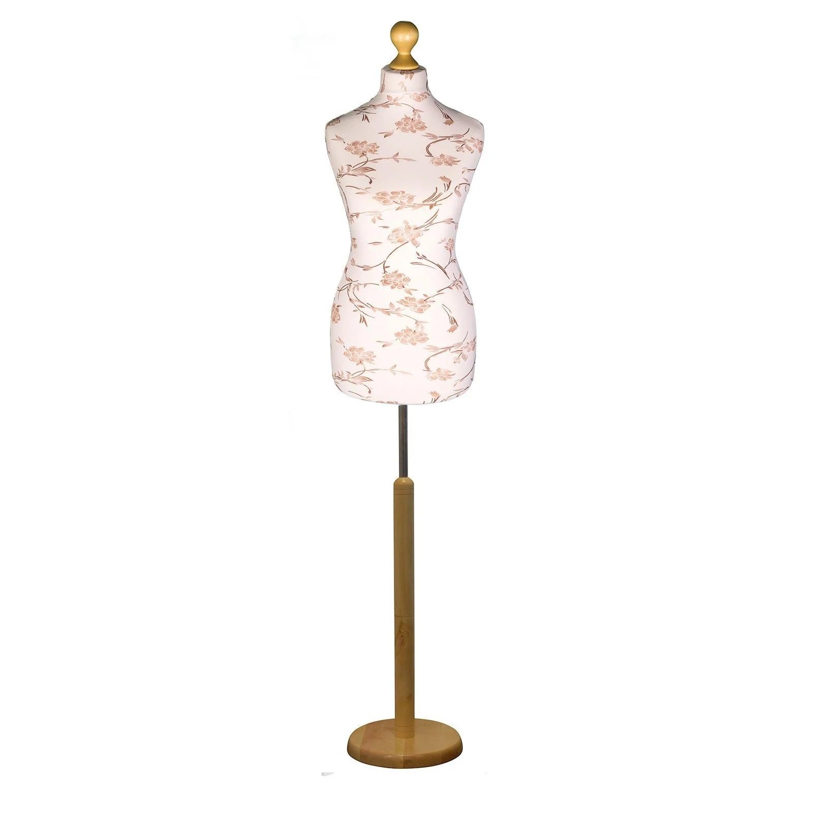 Female dressmakers dummy cream torso with silverwood round base