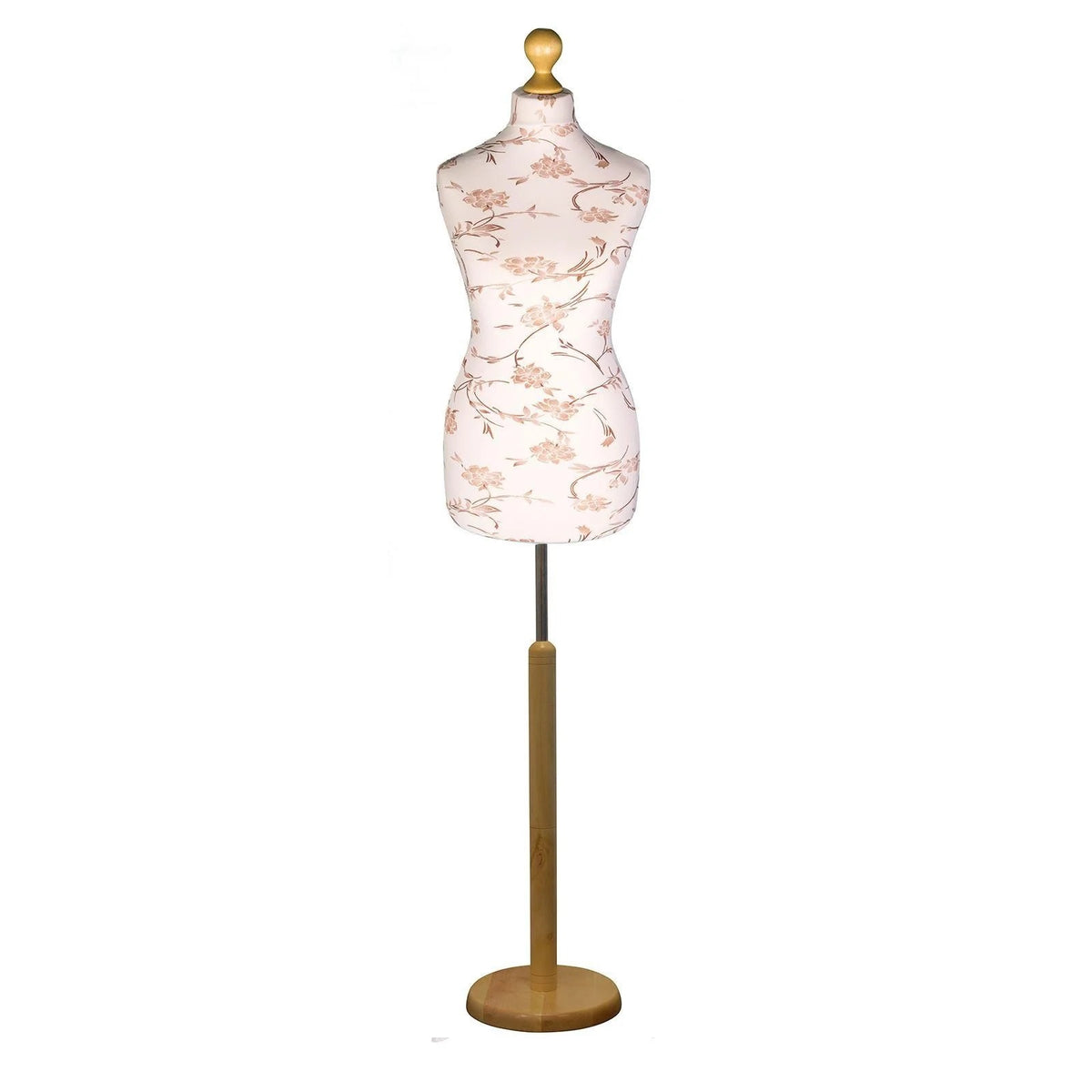 Female dressmakers dummy cream torso with silverwood round base