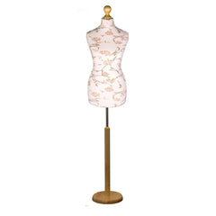 Female Dressmakers Dummy Brown Floral with Choice of Lightwood Round Base Stands