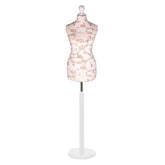 Display Geek Female Dressmakers Dummy Mannequin Brown Flower on Cream Torso with White Wood Round Base Stand