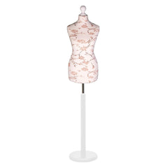 Female Dressmakers Dummy Brown Floral with Choice of white Round Base Stands