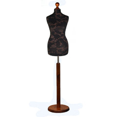 Display Geek Female Dressmakers Dummy Mannequin Brown Flower on Black Torso with Dark wood Round Base Stand