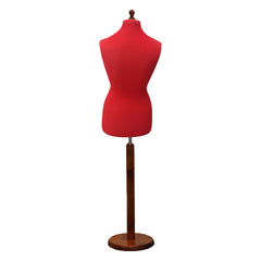 Display Geek Female Dressmakers Dummy Red Torso with Darkwood Round Base Stand