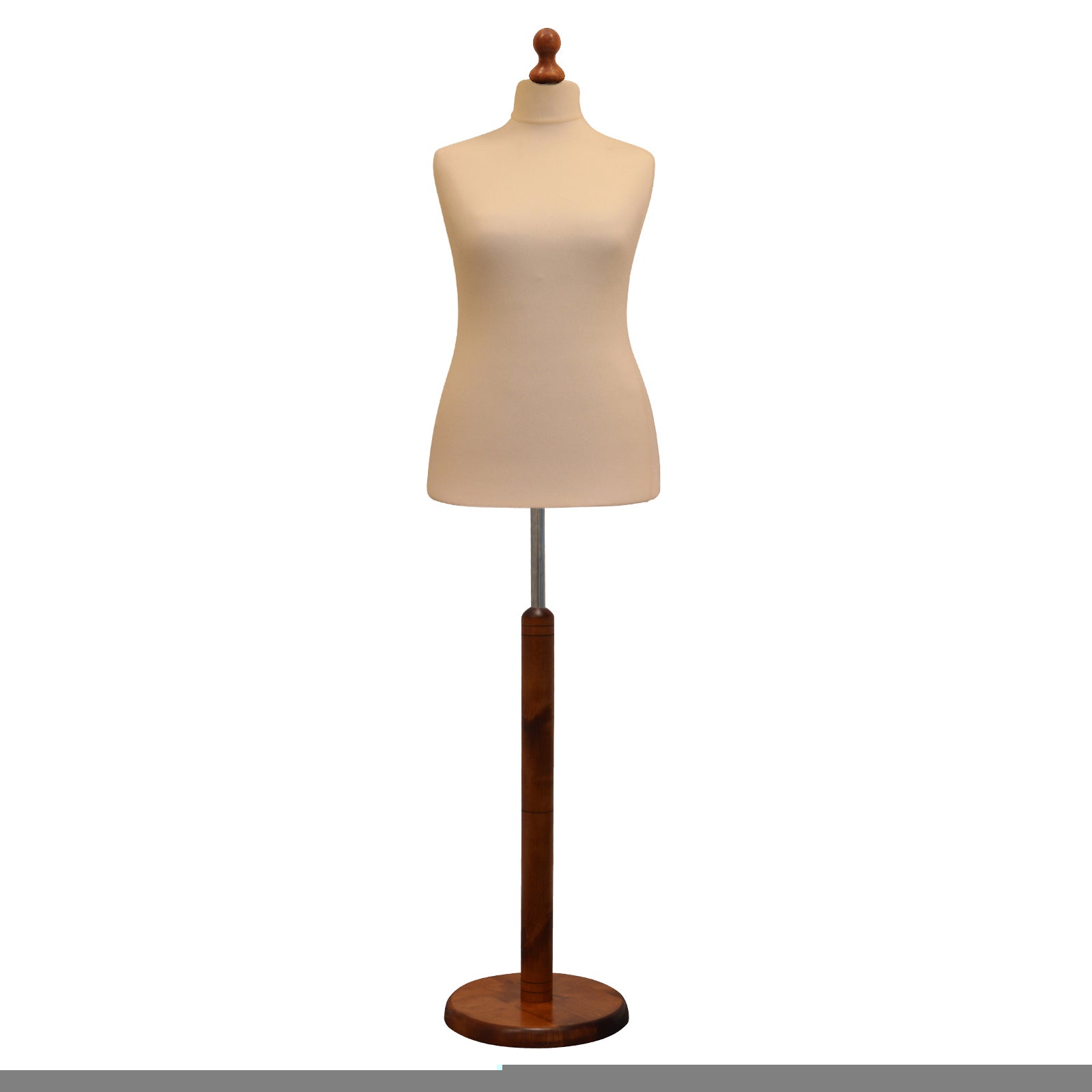 Display Geek Female Dressmakers Dummy Cream Torso with Darkwood Round Base Stand Display Geek Female Dressmakers Dummy Cream Torso with Darkwood Round Base Stand