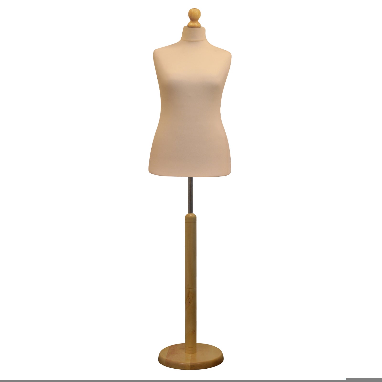 Display Geek Female Dressmakers Dummy Cream Torso with Lightwood Round Base Stand Display Geek Female Dressmakers Dummy Cream Torso with Lightwood Round Base Stand