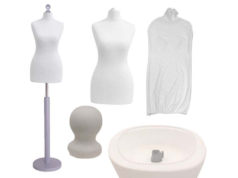 Display Geek Female Dressmakers Dummy White Torso with Silverwood Round Base Stand Display Geek Female Dressmakers Dummy White Torso with Silverwood Round Base Stand