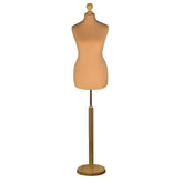 Gold mannequin display torso with light wood stand