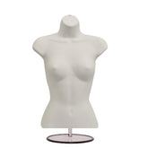 Female Light Skin 3 Quarter Plastic Body Form Mannequin with Round base stand