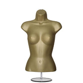 Female Gold 3 Quarter Plastic Body Form Mannequin with Round base stand