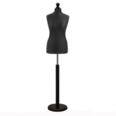Black torso female dressmakers mannequin on round base