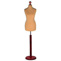 Gold Mannequin torso on a red wood round base stand