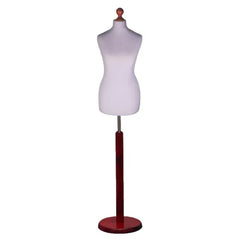 Display Geek Female Dressmakers Dummy Silver Torso with Redwood Round Base Stand