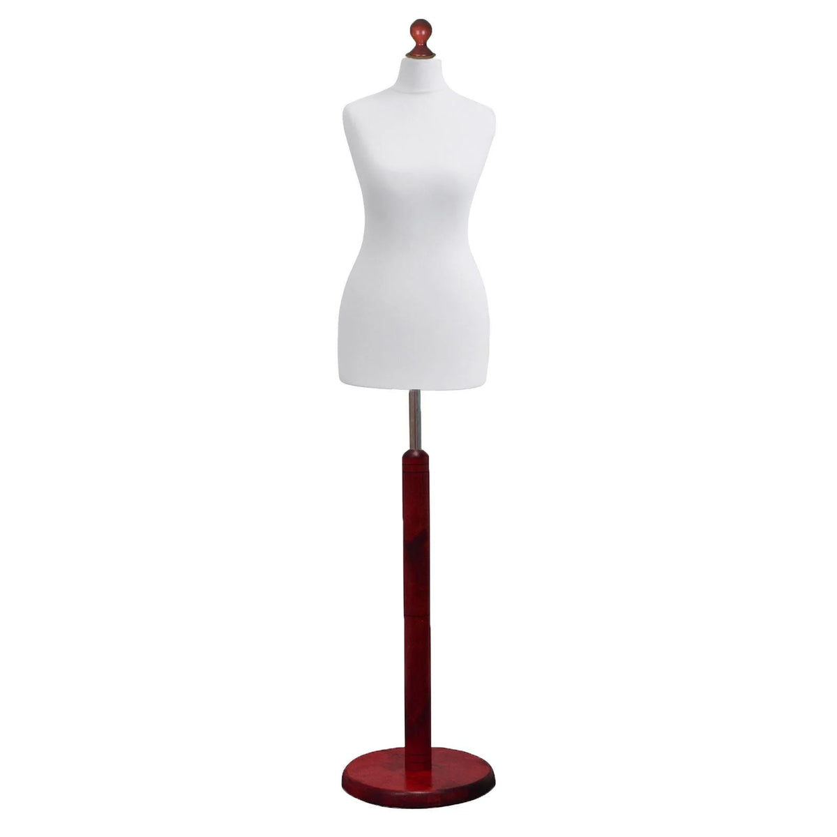 Display Geek Female Dressmakers Dummy White Torso with Redwood Round Base Stand