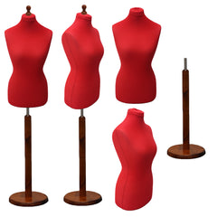 Display Geek Female Dressmakers Dummy Red Torso with Darkwood Round Base Stand