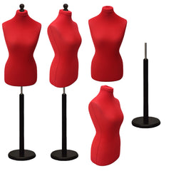 Display Geek Female Dressmakers Dummy Red Torso with Blackwood Round Base Stand
