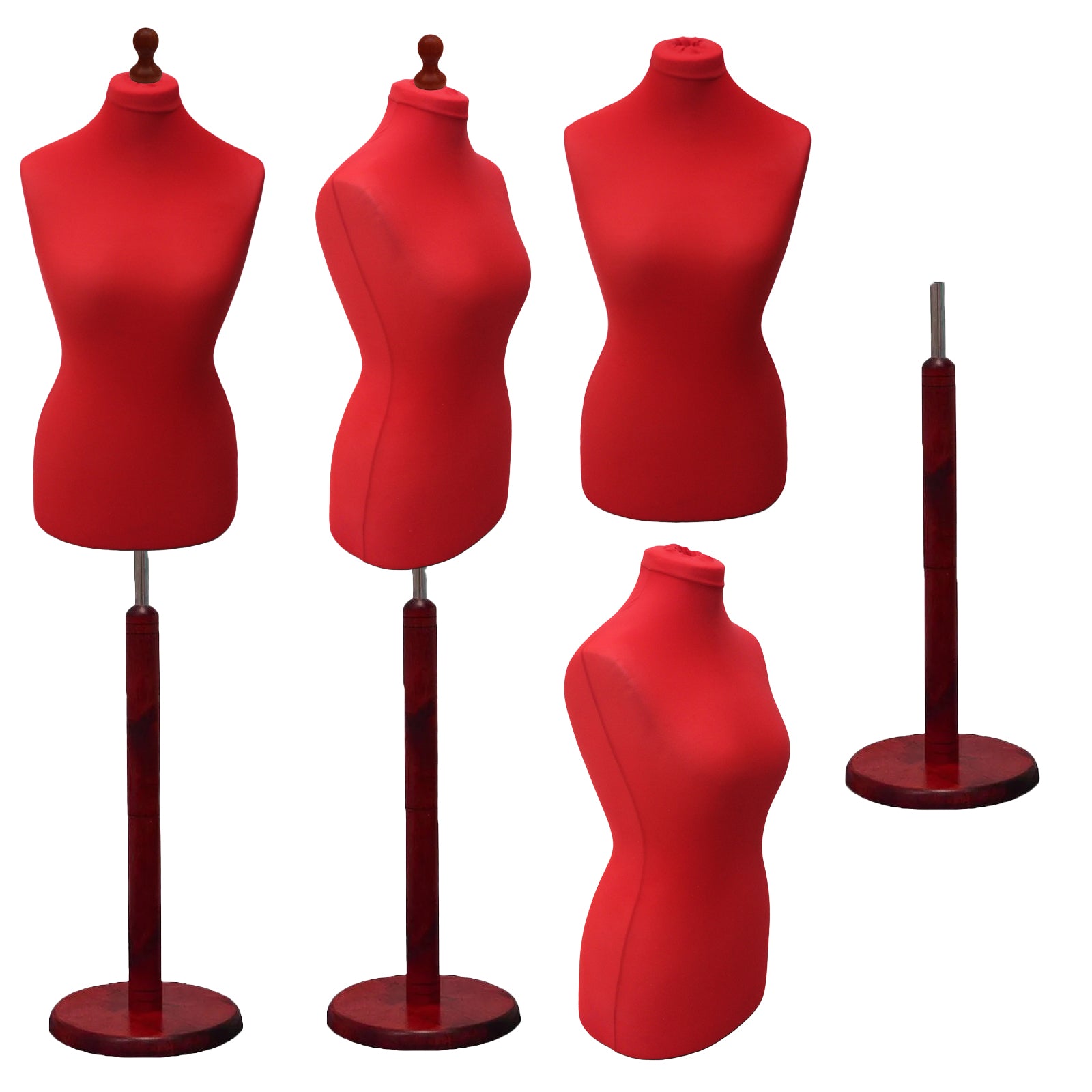 Display Geek Female Dressmakers Dummy Red Torso with Redwood Round Base Stand Display Geek Female Dressmakers Dummy Red Torso with Redwood Round Base Stand