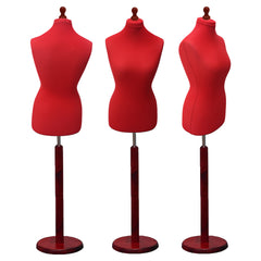 Display Geek Female Dressmakers Dummy Red Torso with Redwood Round Base Stand