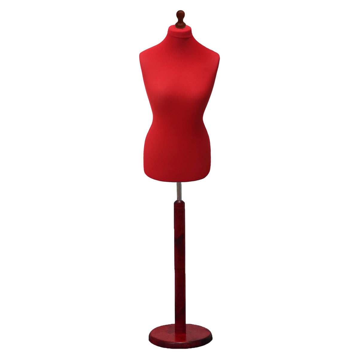 Display Geek Female Dressmakers Dummy Red Torso with Redwood Round Base Stand