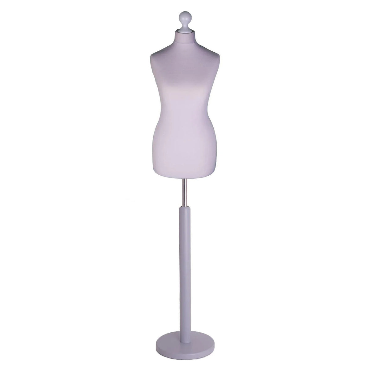 Display Geek Female Dressmakers Dummy Silver Torso with Silverwood Round Base Stand