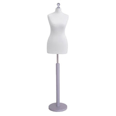 Display Geek Female Dressmakers Dummy White Torso with Silverwood Round Base Stand