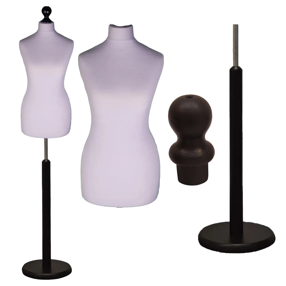 Display Geek Female Dressmakers Dummy Silver Torso with Blackwood Round Base Stand Display Geek Female Dressmakers Dummy Silver Torso with Blackwood Round Base Stand