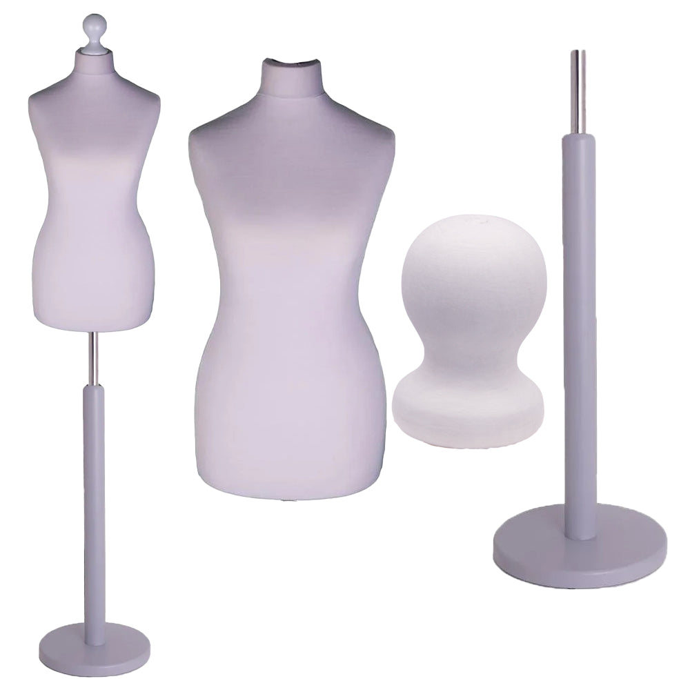 Display Geek Female Dressmakers Dummy Silver Torso with Silverwood Round Base Stand Display Geek Female Dressmakers Dummy Silver Torso with Silverwood Round Base Stand