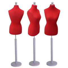 Professional tailor’s dummy red body with silverwood base