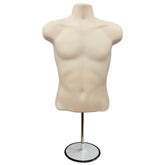Male Light skin 3 Quarter Plastic Body Form Mannequin with Round base stand