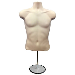 Half 3/4 Male Hanging Plastic Mannequin Light skin Body Form with Round base stand