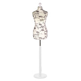 Female Dressmakers Dummy Mannequin Black Floral with White Wood Round Stand
