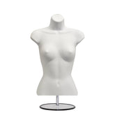 Female White 3 Quarter Plastic Body Form Mannequin with Round base stand