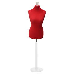 Display Geek Female Dressmakers Dummy Red Torso with Whitewood Round Base Stand