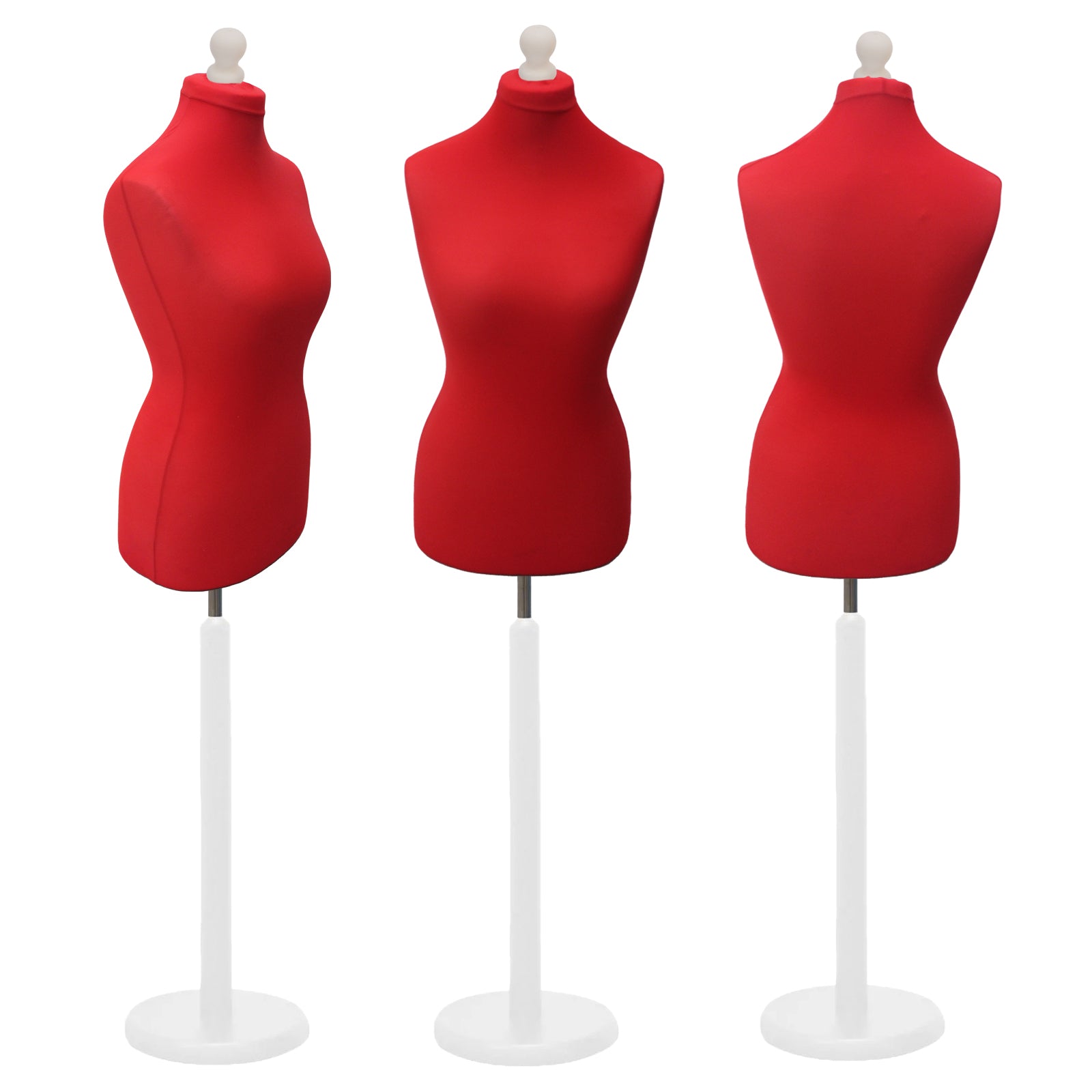 Display Geek Female Dressmakers Dummy Red Torso with Whitewood Round Base Stand Display Geek Female Dressmakers Dummy Red Torso with Whitewood Round Base Stand