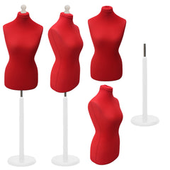 Display Geek Female Dressmakers Dummy Red Torso with Whitewood Round Base Stand