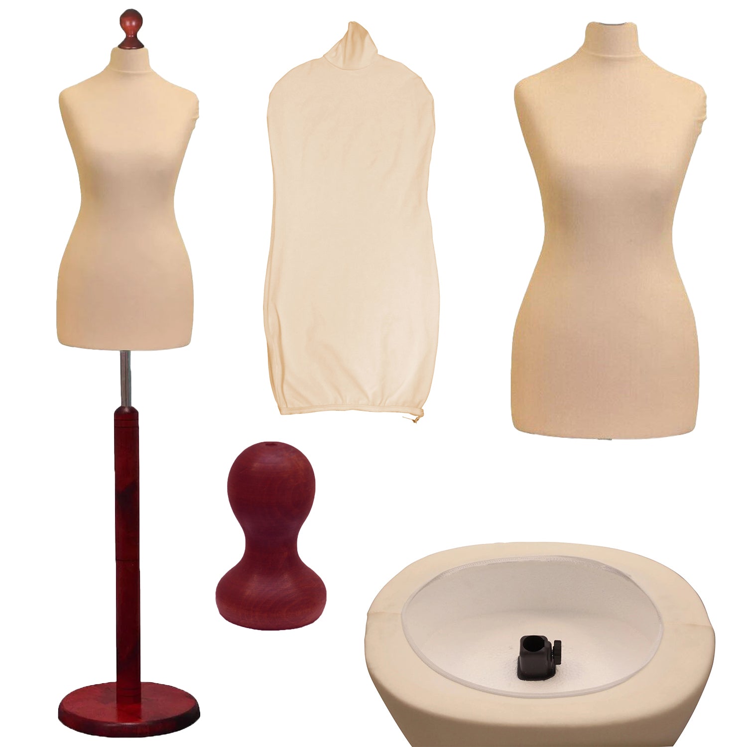 Display Geek Female Dressmakers Dummy Cream Torso with Redwood Round Base Stand Display Geek Female Dressmakers Dummy Cream Torso with Redwood Round Base Stand