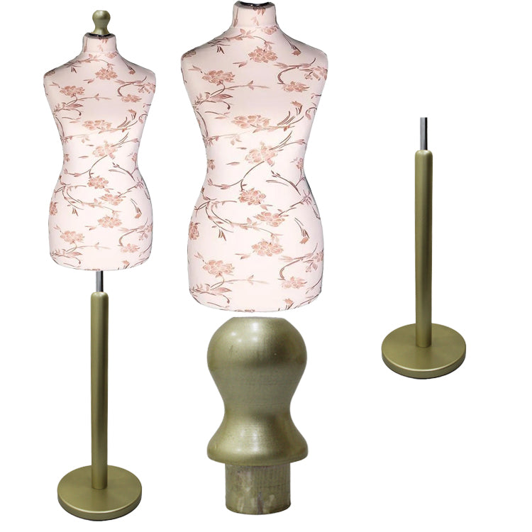 Display Geek Female Dressmakers Dummy Mannequin Brown Flower on Cream Torso with Gold Wood Round Base Stand Display Geek Female Dressmakers Dummy Mannequin Brown Flower on Cream Torso with Gold Wood Round Base Stand