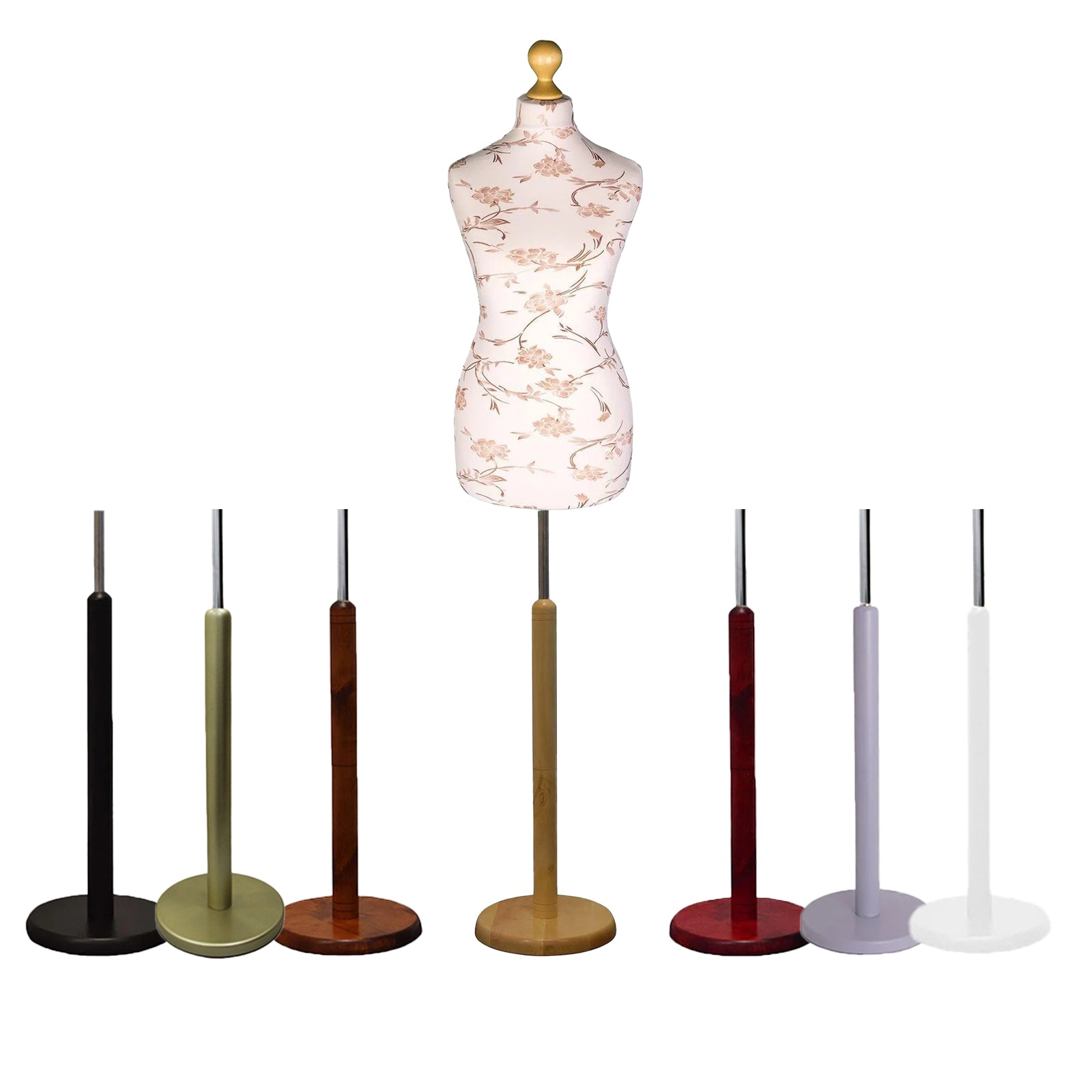 Female Dressmakers Dummy Brown Floral with Choice of Round Base Stands