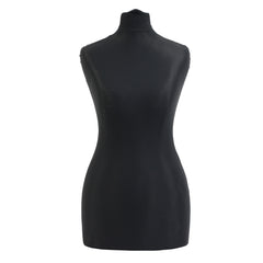 Display Geek Female Dressmakers Dummy Black Torso with Darkwood Round Base Stand