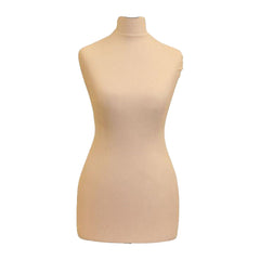 Display Geek Female Dressmakers Dummy Cream Torso with Gold wood Round Base Stand