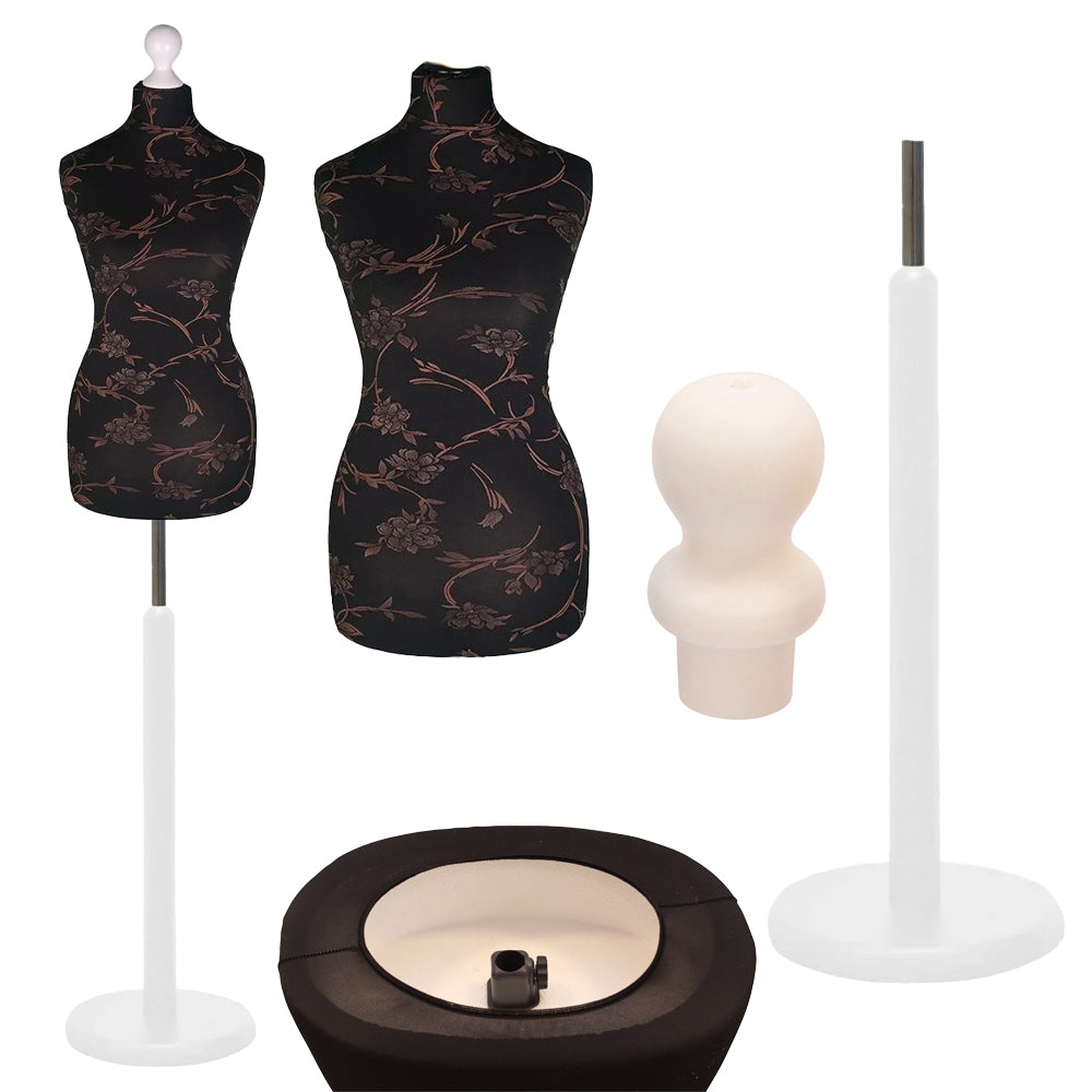 Display Geek Female Dressmakers Dummy Mannequin Brown Flower on Black Torso with Whitewood Round Base Stand Display Geek Female Dressmakers Dummy Mannequin Brown Flower on Black Torso with Whitewood Round Base Stand