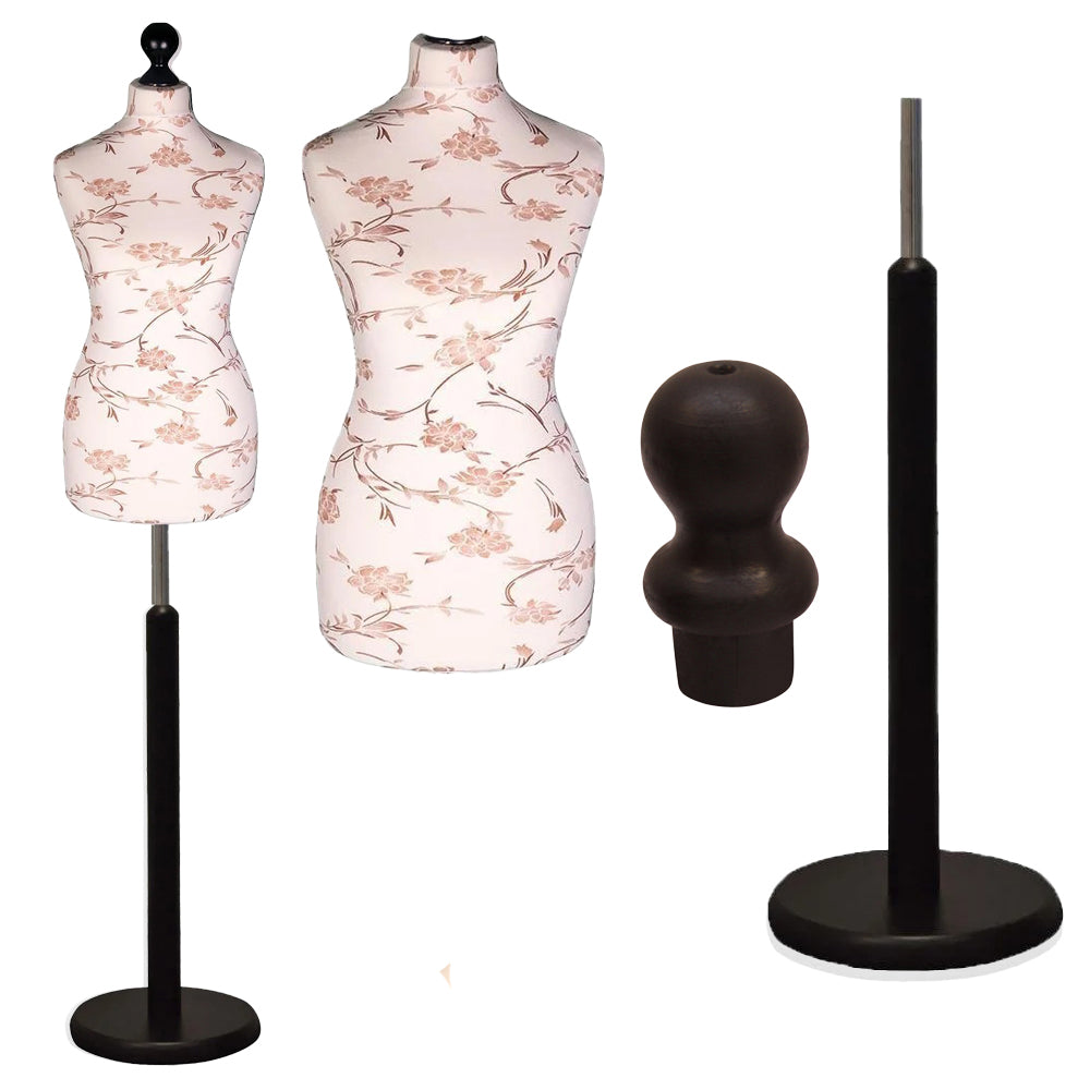 Display Geek Female Dressmakers Dummy Mannequin Brown Flower on Cream Torso with Black wood Round Base Stand Display Geek Female Dressmakers Dummy Mannequin Brown Flower on Cream Torso with Black wood Round Base Stand