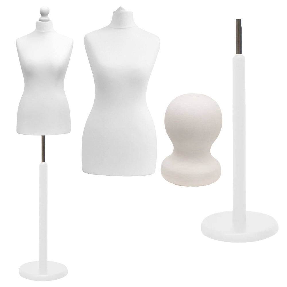 Display Geek Female Dressmakers Dummy White Torso with Whitewood Round Base Stand Display Geek Female Dressmakers Dummy White Torso with Whitewood Round Base Stand