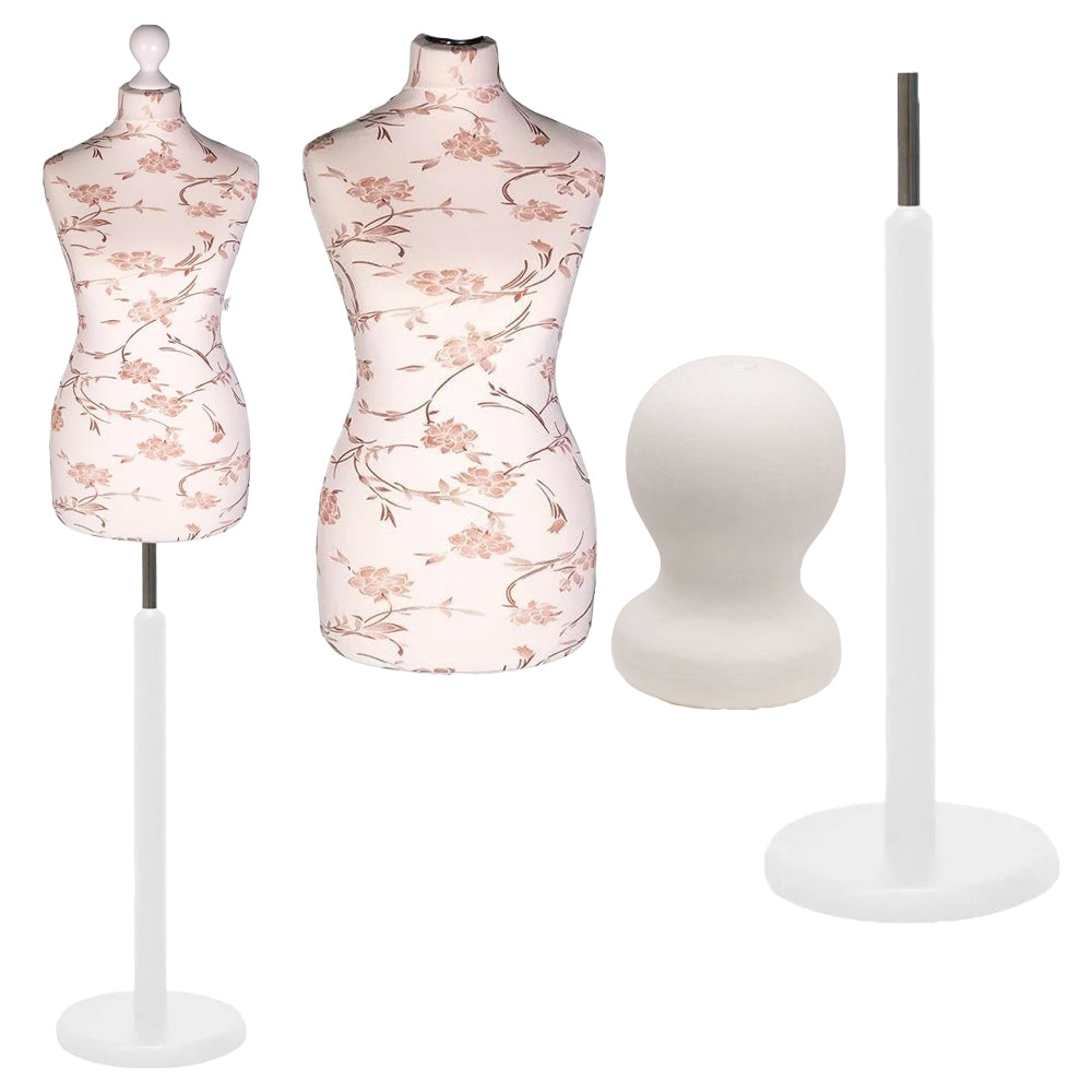 Display Geek Female Dressmakers Dummy Mannequin Brown Flower on Cream Torso with White Wood Round Base Stand Display Geek Female Dressmakers Dummy Mannequin Brown Flower on Cream Torso with White Wood Round Base Stand